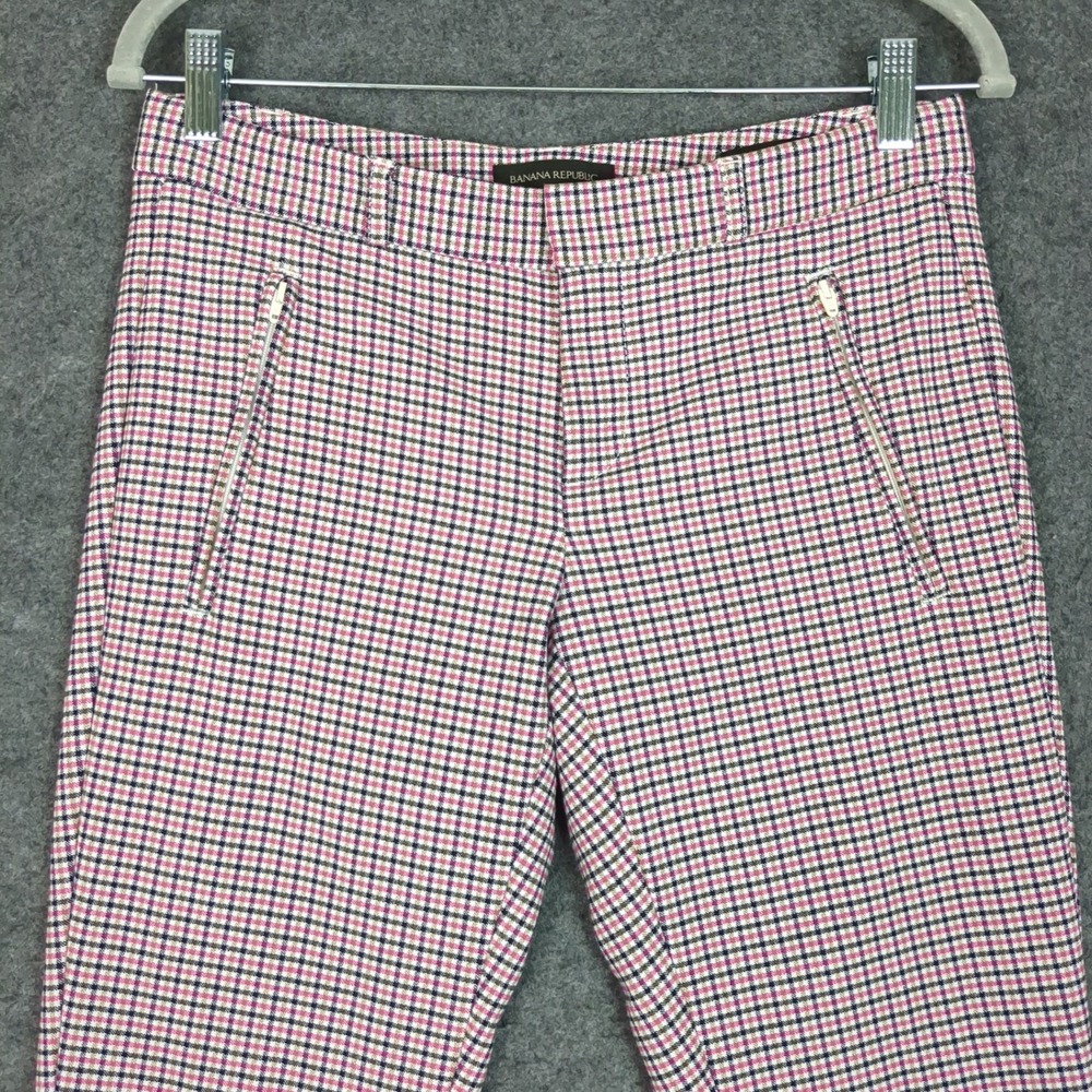 Banana Republic Sloan Skinny Pants Womens 2‎ Pink Navy Gingham Plaid Zip Pocket - Picture 5 of 15